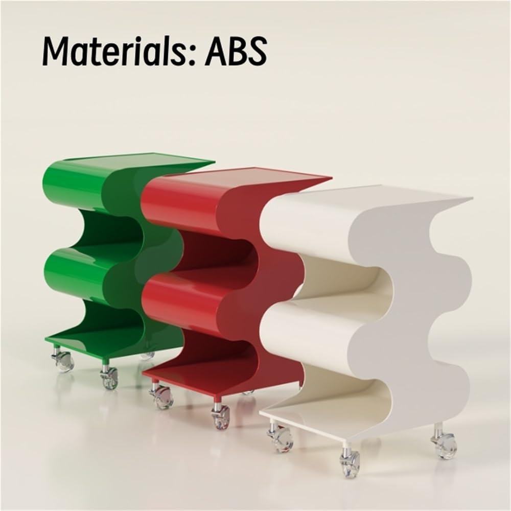 Modern ABS Side Table with Wheels, Movable Coffee Table with Storage, Multi-L...