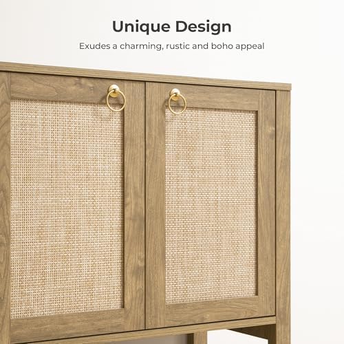 SICOTAS Boho Rattan 110" Long Sideboard Buffet Cabinet with Storage Doors