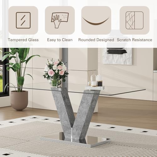 71" Modern Glass Dining Table Set for 6, 7-Piece Dining Table Set with C...