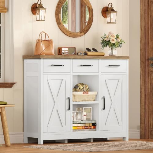 TEENFON Storage Cabinet, Coffee Bar Cabinet with 3 Drawers, 2 Adjustable Shel...