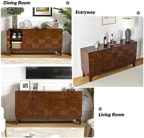 HULALA HOME Mid Century Sideboard Buffet Cabinet with Solid Wood Legs, 60&quo...