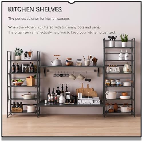 4NM No Assembly Folding Bookshelf Book Shelves, 6-Tier 74"" H Colla...