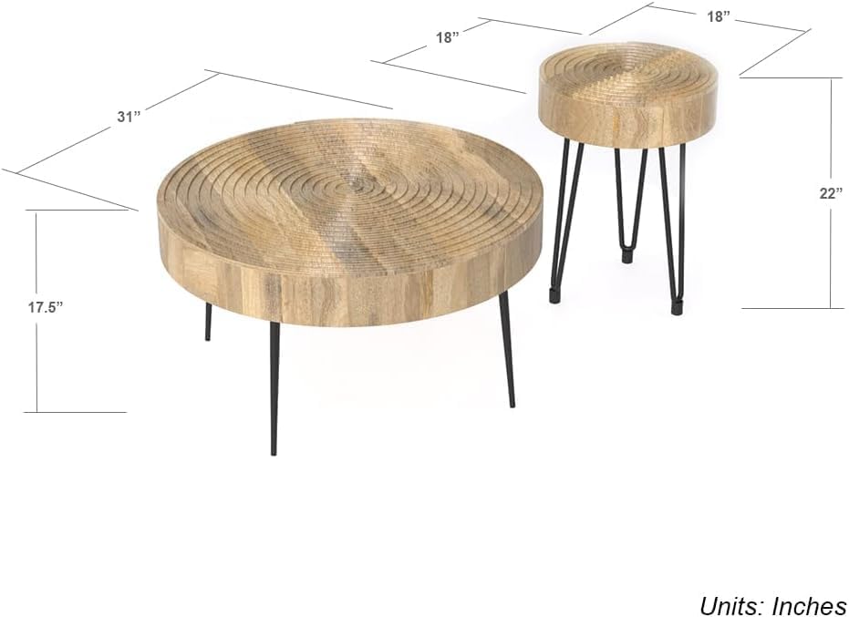 Relso Aspen Round Nesting Coffee Table Set of 2 – Solid Wood Nesting Tables w...