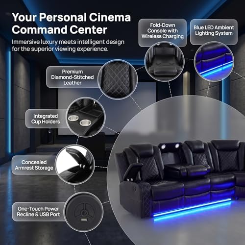 A Ainehome Power Furniture Reclining Sectional Sofa Set, Living Room Power Re...