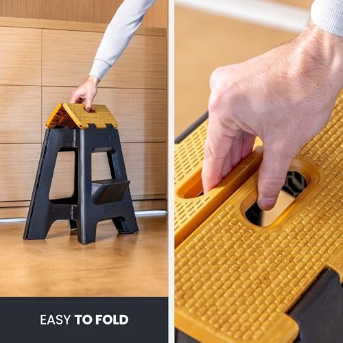 Vigar Compact Folding Step Stool, 16 in 2 Step, Black Bamboo Print | 16 in Fo...