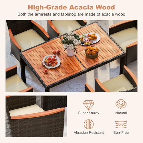 HAPPYGRILL 7 Pieces Rattan Wicker Patio Dining Set, Outdoor Dining Set with C...