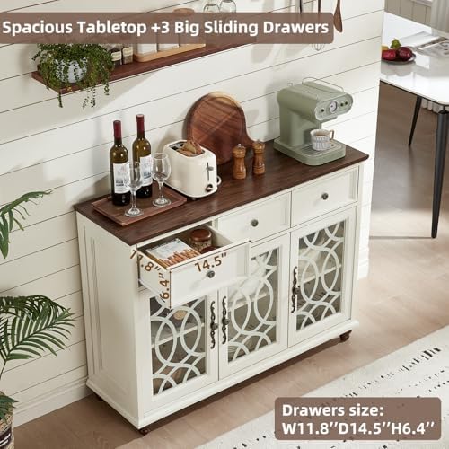 Joaxswe Farmhouse Sideboard Buffet Cabinet with Storage,48" Large Creden...