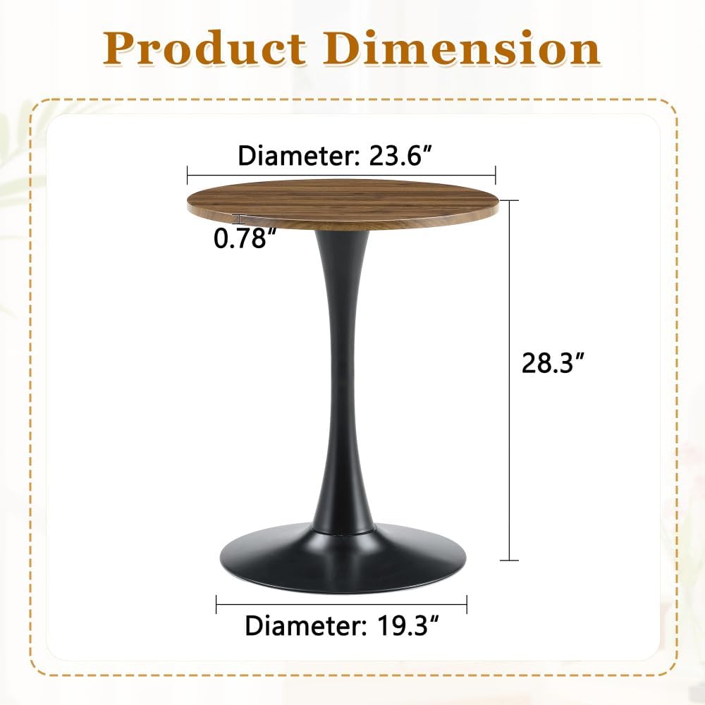 Round Dining Table, 23.6" Circle Tulip Table with Thickened Tabletop &am...