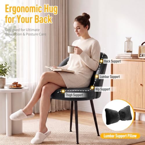 Homkdom Velvet Vanity Chair with Bow Pillow, No Wheels, Black