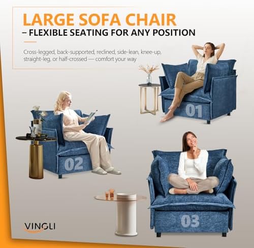 VINGLI 34" Width Oversized Accent Chairs Set of 2, Navy Sofa Reading Cha...