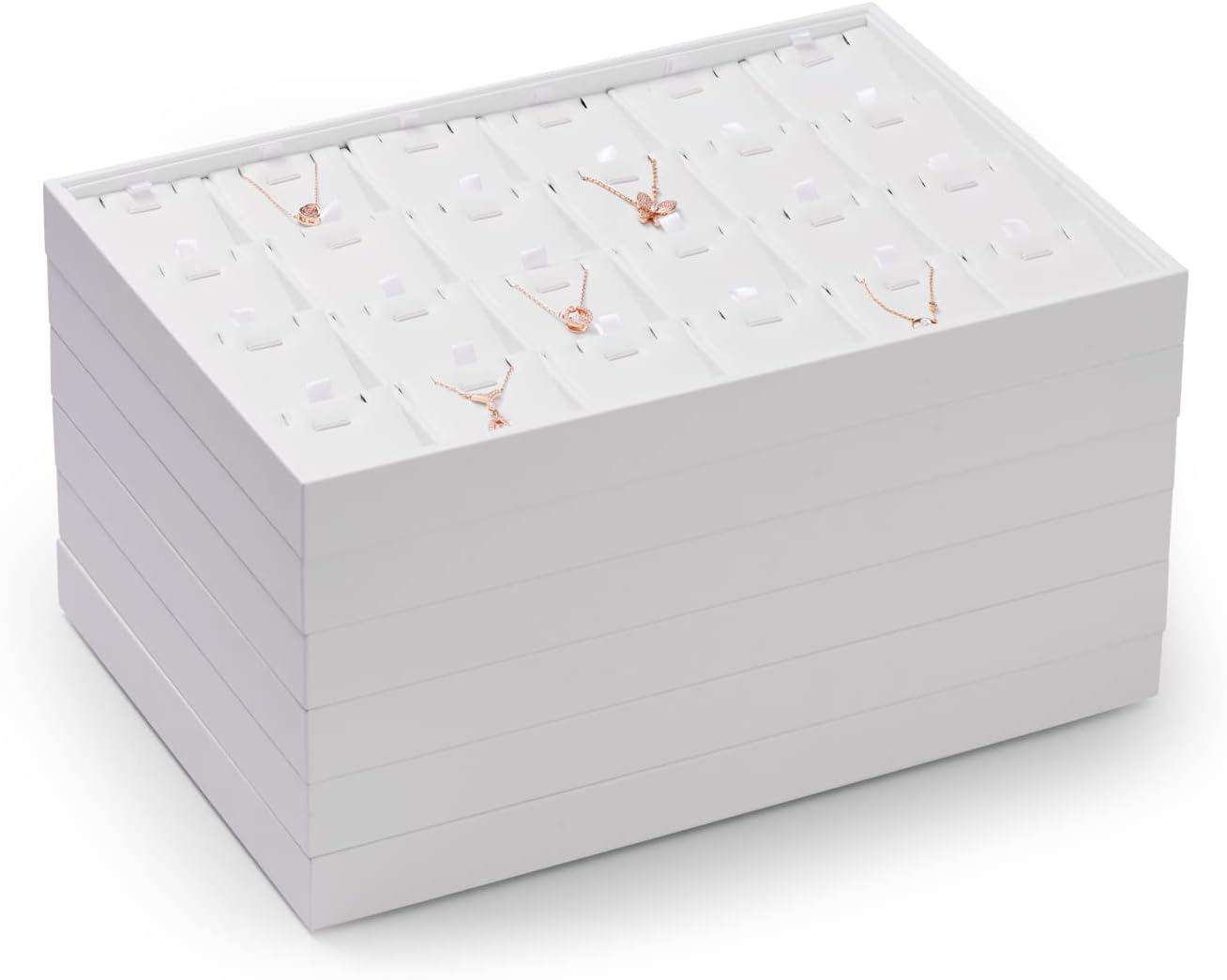 White Jewelry Display Organizer Tray Stackable Premium PU Leather 24 Grid Trinket Earring Ring Organizer Tray