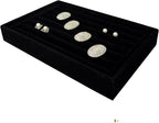 Velvet Rings Display Tray 7 Slots Ring Stud Earrings Organizer Holder Jewelry Storage Tray for Women(Black)