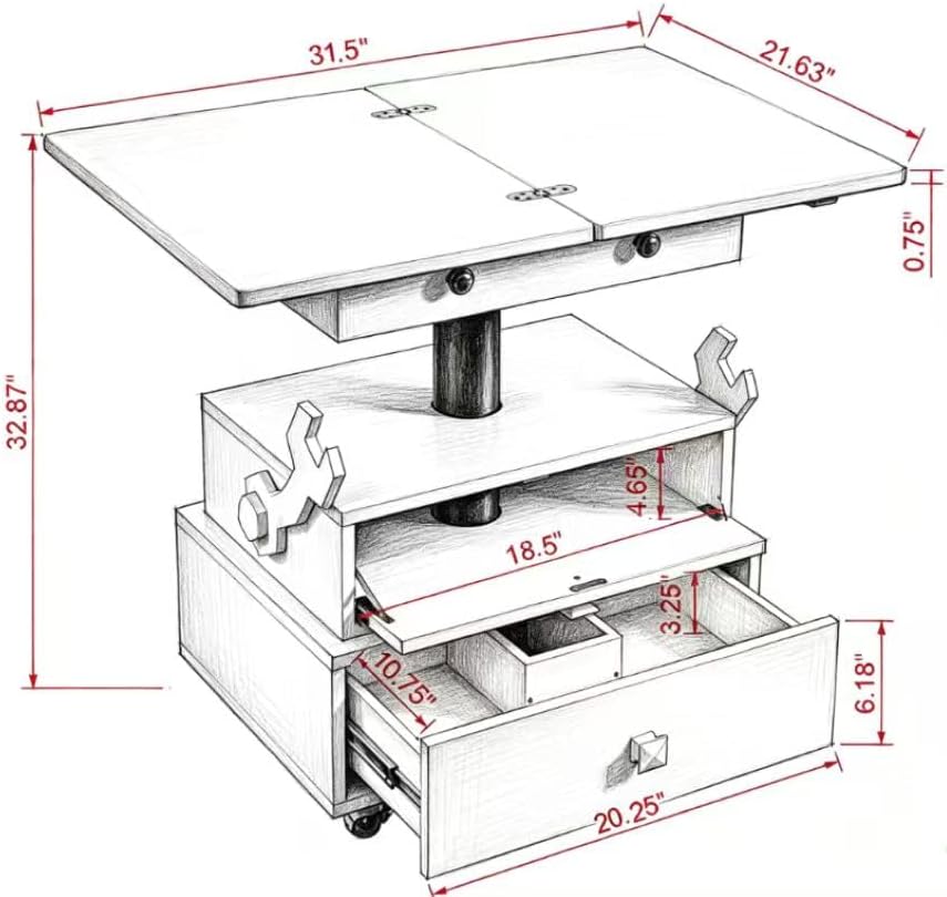Polibi Multi-Functional Lift Top Side Table with USB Ports and AC Outlets, He...
