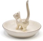 ROSA&ROSE Cat Ring Holder Trinket Tray Ceramic Jewelry Dish Decorative Ring Holder/Trinket Tray Engagement Wedding Birthday Gifts for Women Her(Pearl White)