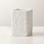White Stone-Look Toothbrush Holder for Bathroom, Natural Rough Stone Textured, Unbreakable Heavy Bathroom Cup, Vanity Countertop Organizer for Makeup Brushes