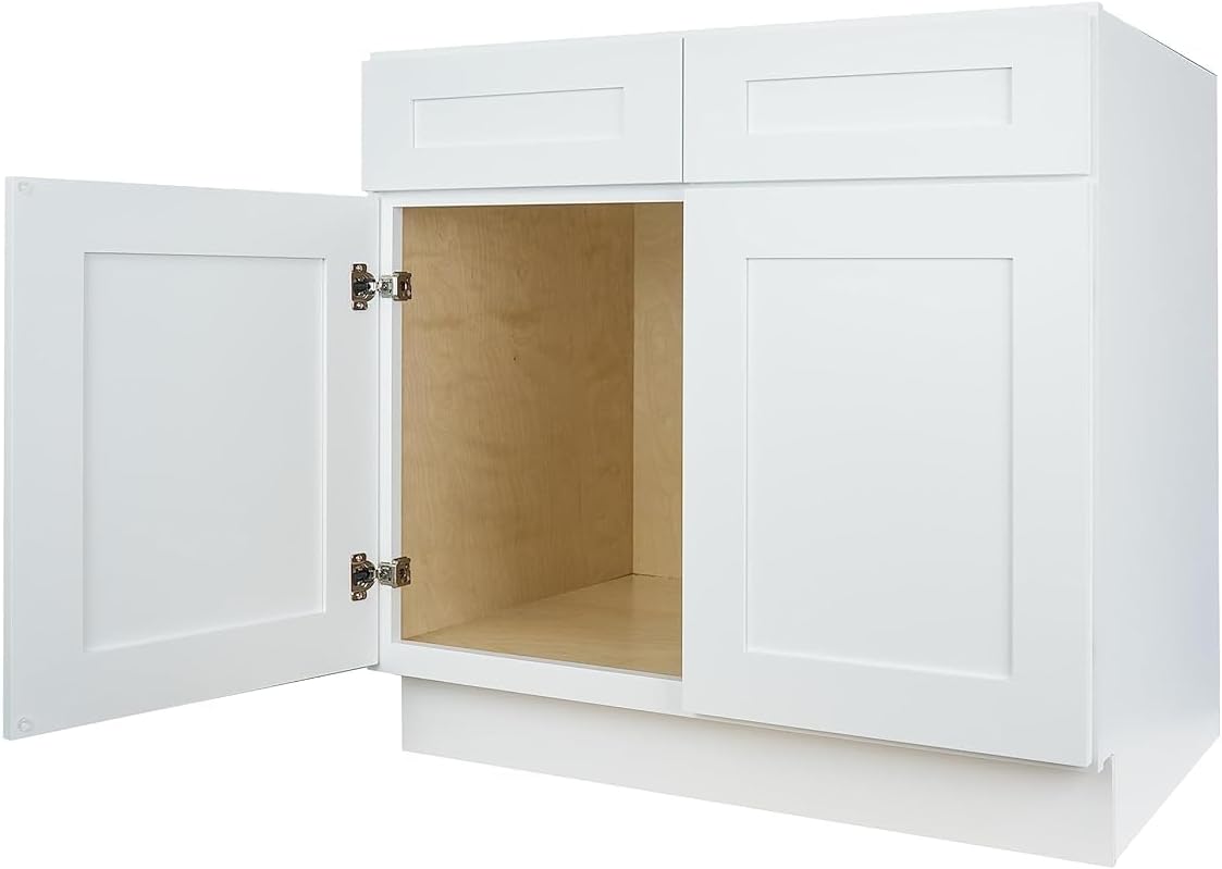 Hollywood Fabiani Design Sink Base Kitchen Cabinet 30 in. W x 24 in. D x 34-1/2 in. H, Shaker White - Solid Wood Frame, 1/2-Inch Cabinet-Grade Plywood Box, Soft-Close Doors, Ready to Assemble