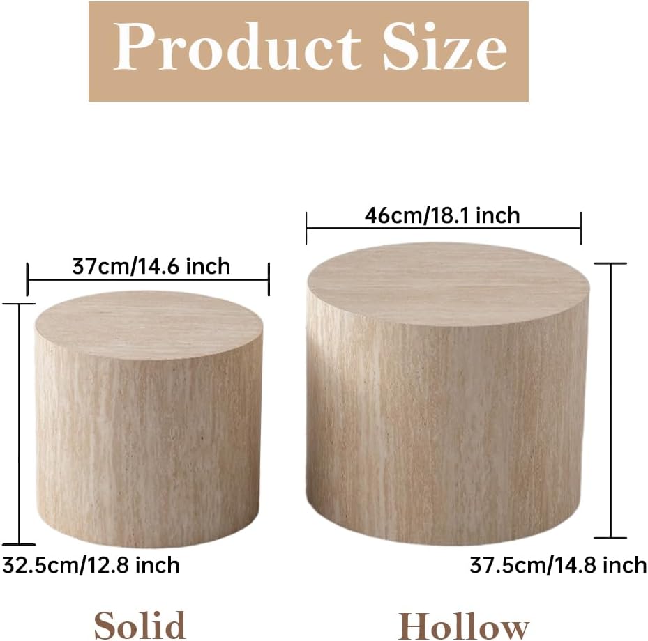18" Round Travertine Nesting Coffee Table Set of 2 (Travertine) | for Li...