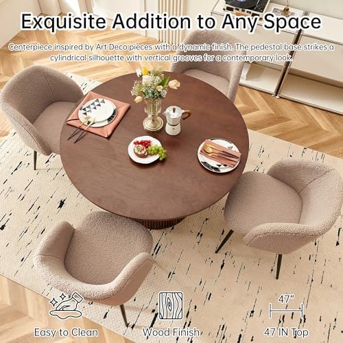 NORDICANA 5-Piece Wooden Round Dining Table & Chair Set, 47-Inch, Brown