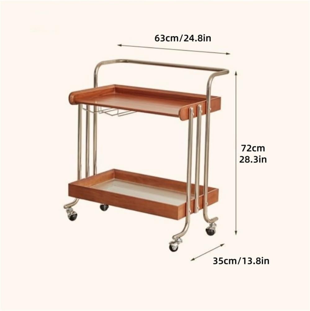 Double-Layer Bar Cart, Modern Bedside Cart with Handle, Side Table with Wheel...