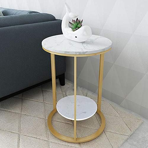 Telephone Table, 2 Layer White Marble Print Side Table,with Gold Metal Frame,...