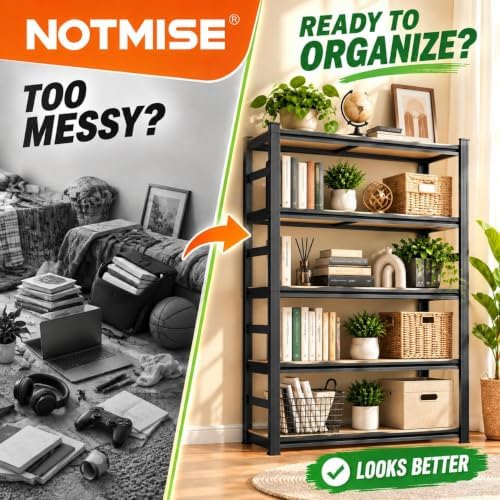 Book Shelf, Adjustable Tall Bookcase, No-Assembly-Required Metal Bookshelf