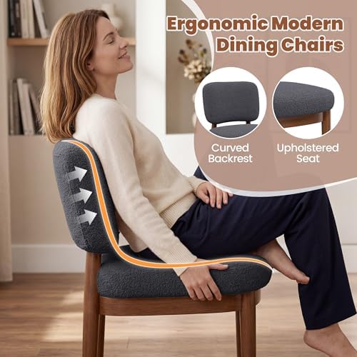 Wooden Dining Chairs Set of 4, Boucle Upholstered Kitchen Chairs with Solid W...