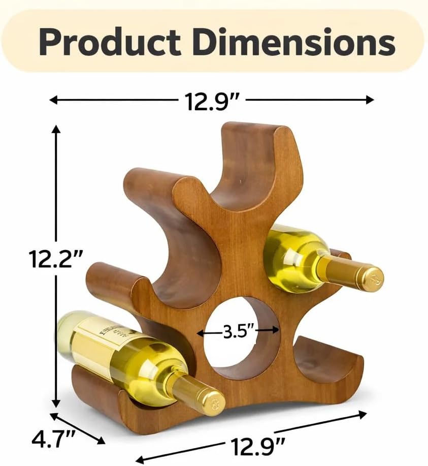 Wooden Wine Rack – Countertop & Freestanding Display – Holds 6 Bottles, W...
