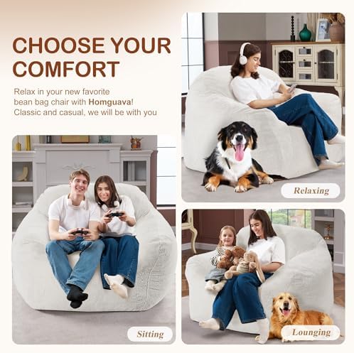 Giant Bean Bag Chair for Adults, Large Memory Foam BeanBag Chairs, Oversized ...
