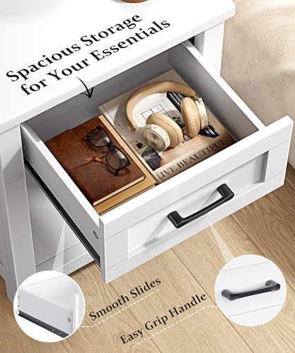 Decofy Farmhouse Nightstand with Charging Station & Large Storage, Set of...