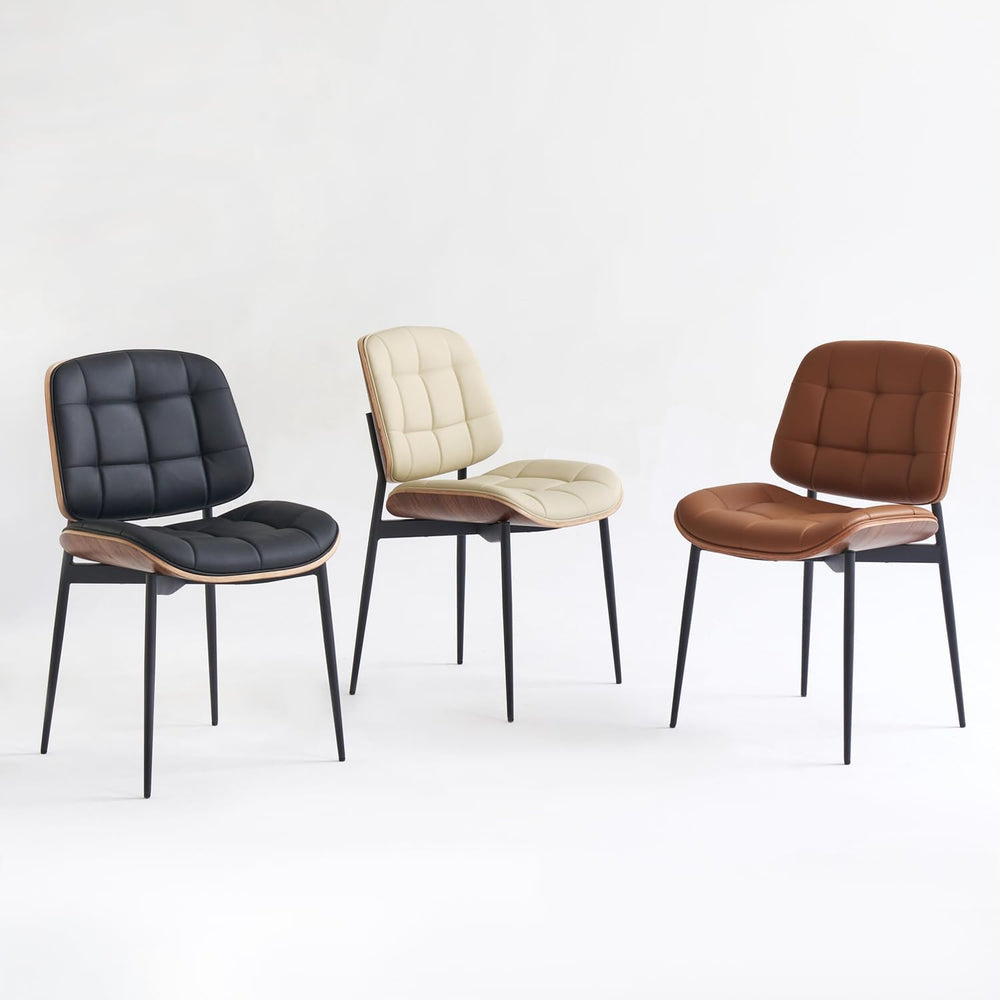 GrandNoor Mid Century Modern Dining Chairs with Walnut Grain Back, Beige Faux...