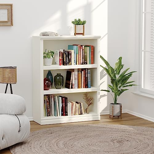 Bevfint 43 Inch Tall Bookcase, White 3-Tier Shelves Bookshelf Open Storage