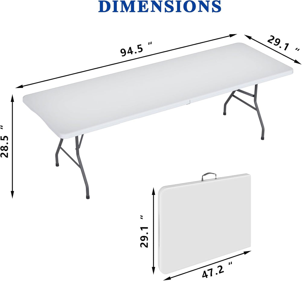 8FT Folding Tables – Heavy Duty Portable Foldable Picnic Table with Built-in ...