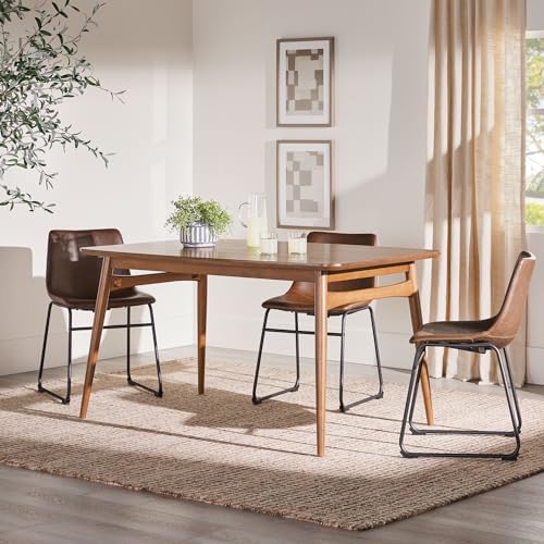 Walker Edison Mid-Century Modern Solid Wood Tapered-Leg Dining Table, 59 Inch...