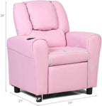 Kids Recliner chair, toddler Armchair Upholstered Couch with Cup Holder, Backrest, baby Leather sofa with Headrest and Footrest, Child Furniture for Ages 2-7(Pink)