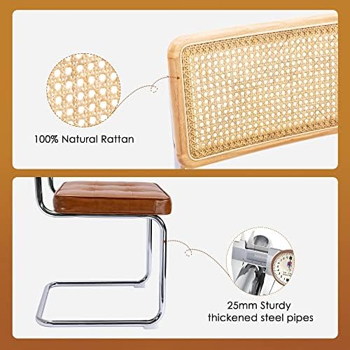 ONEVOG MCM Rattan Dining Chairs Set of 4, Faux Leather Retro Chair with Natur...