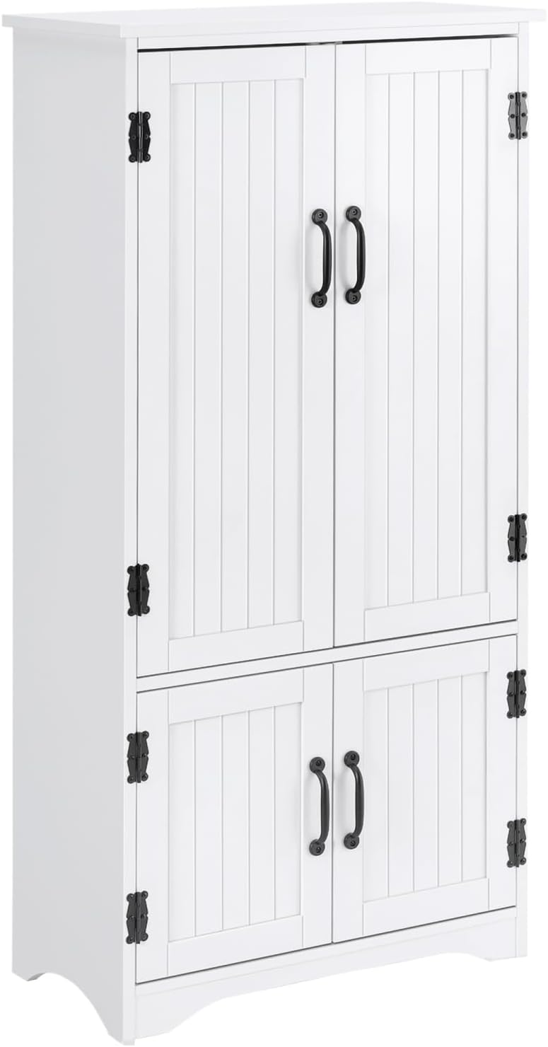 Farmhouse Kitchen Pantry Cabinet, 48.5" Tall Storage Organizer, White Cu...