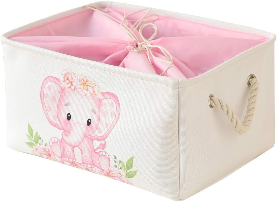 Pink Basket Elephant Storage Bins for Kids, Gift Box for Baby,Collapsible Storage Basket for Toys Clothes,Fabric Laundry Baskets for Baby/Kids/Nursery Room (Medium, Pink Elephant)