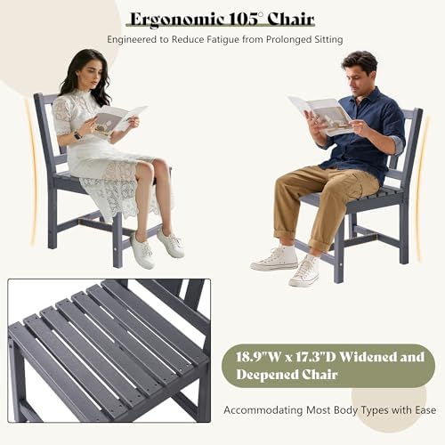 AMERLIFE Outdoor Dining Set for 4, HDPE Round Table and Chairs, Gray