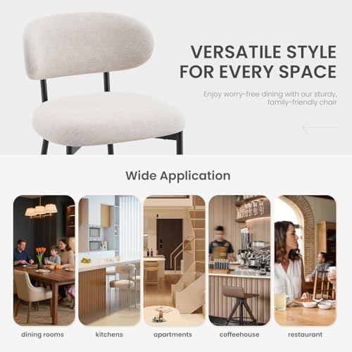 Upholstered Dining Chairs Set of 4, Modern Fabric Kitchen Chairs with Curved ...