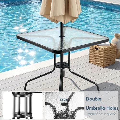 Arlopu 5 Pieces Outdoor Patio Dining Set, Glass Table and Textilene Chair