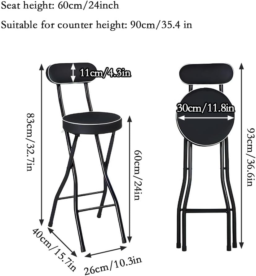 Padded Counter Height Foldable Stool, Folding Bar Stool with Back, Tall Bar F...