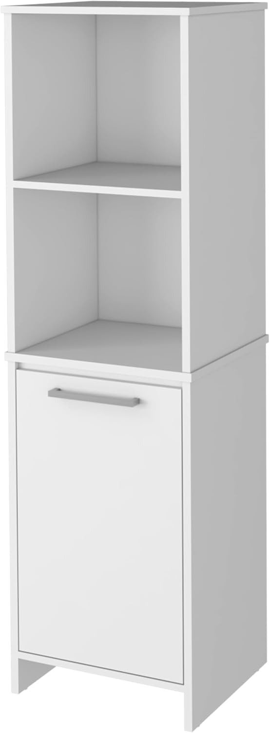 White Engineered Wood Pantry Cabinet, 4 Shelves, Single Door, Soft Close Hing...
