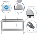 Flash Furniture Reese NSF Certified Stainless Steel Kitchen Prep and Work Table, Commercial Work Table with Storage, 60"W x 24"D x 36"H, Silver