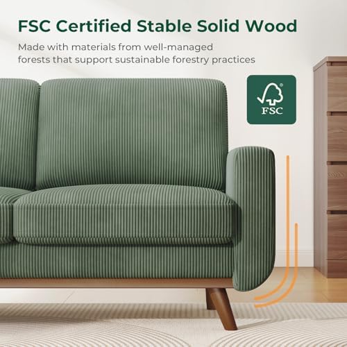 Vesgantti 68" Comfy Green Corduroy Loveseat Sofa, 2 Seater Deep Seat Cou...