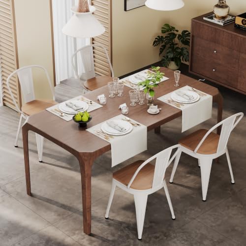 18 Inch Metal Dining Chairs Set of 4 Farmhouse Kitchen Chairs with Wooden Sea...
