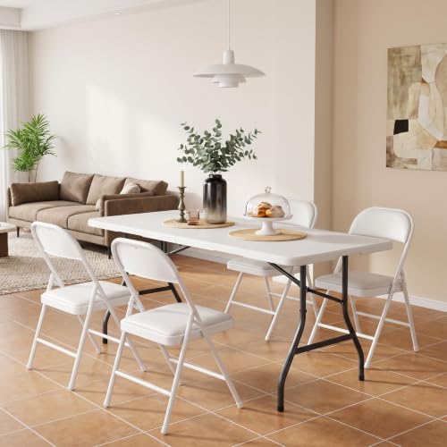 5FT Folding Table and Chairs Set for 4, Portable 5-Piece Folding Dining Set w...