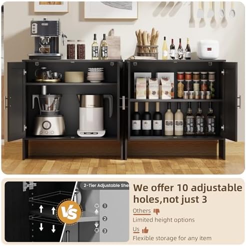 DHZ Buffet Cabinet with Storage, Farmhouse Sideboard with Black Rattan Doors ...