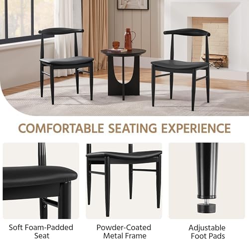 Yaheetech Mid Century Modern Dining Chairs Set of 4 Metal Legs Black Chair