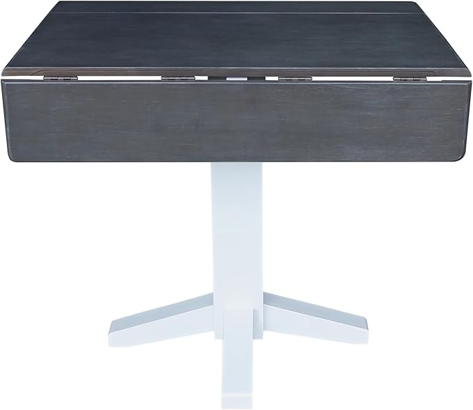 IC International Concepts Solid Wood 36" Square Dual Drop Leaf Dining Table, White/Heather Gray
