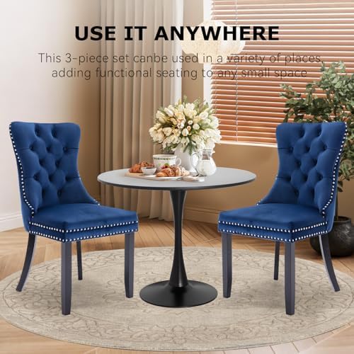 3-Pieces Dining Sets, 31.5" Round Dining Table Set with 2 Velvet Upholst...